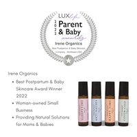 Irene Organics showcases its award-winning natural skincare line for moms and babies, featuring Sleepytime, Anti-Nausea, Happy Time, and Cough+Cold roll-ons.
