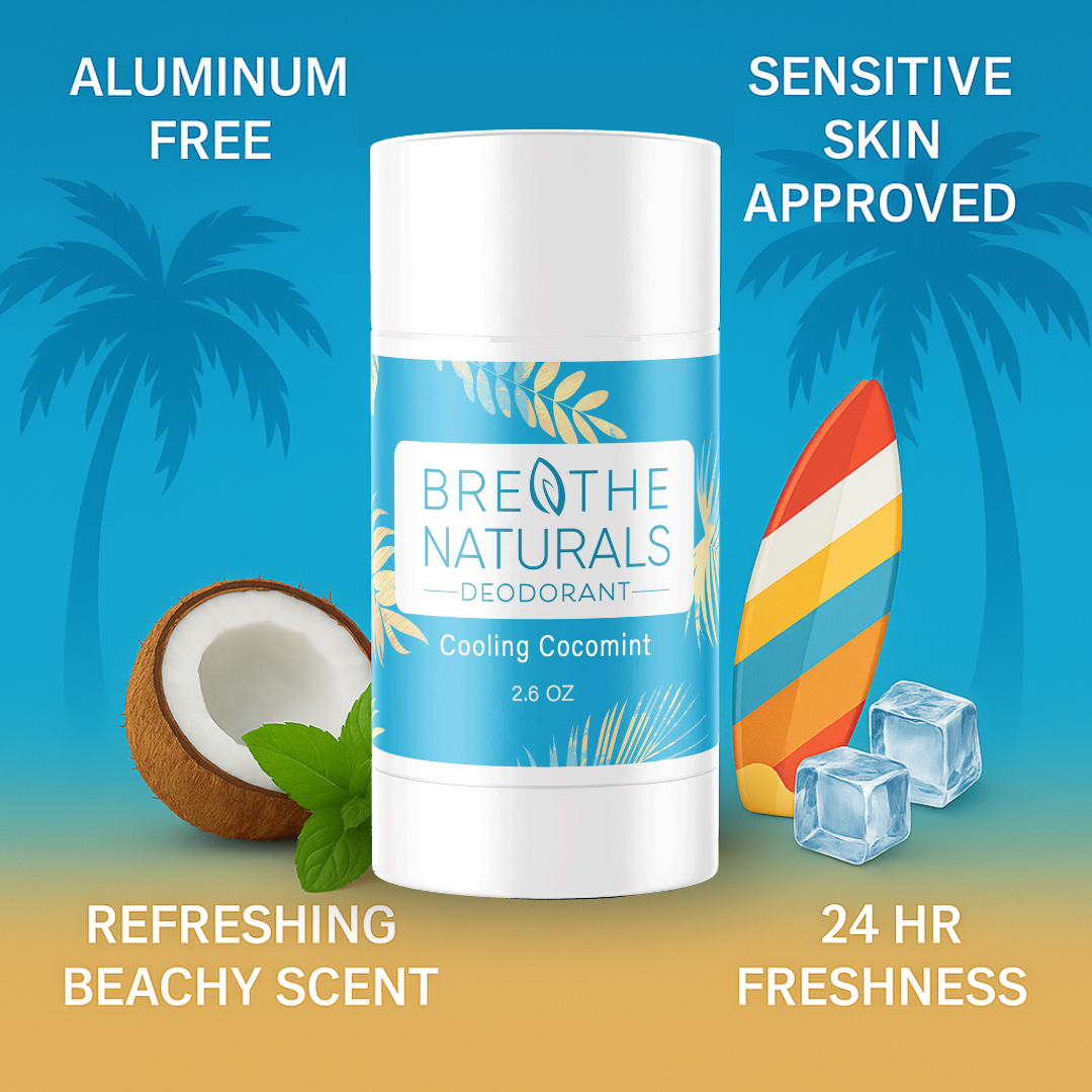 Breathe Naturals Cooling Cocomint deodorant, an aluminum-free, sensitive skin-approved product, promises refreshing beachy scent and 24-hour freshness.
