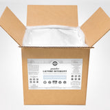 Open box displays unscented, hypoallergenic Rustic Strength laundry detergent powder promising powerful, earth-derived cleaning.
