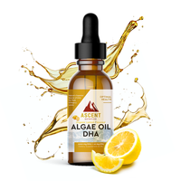 Ascent Nutrition promotes their organic lemon flavored algae oil DHA supplement with a splash of oil and fresh lemon slices.
