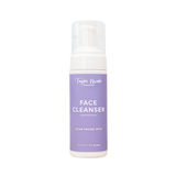 Taylor Made Organics markets its lavender face cleanser for acne-prone skin in a pump bottle.
