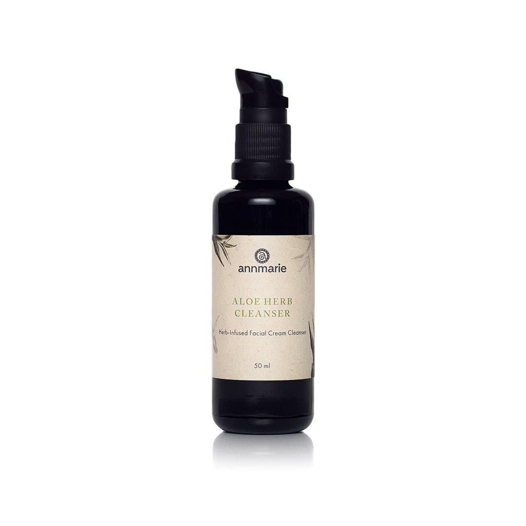 Annmarie's Aloe Herb Cleanser, a herb-infused facial cream cleanser in a pump bottle, presents a natural skincare solution.
