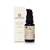 Annmarie Anti-Aging Facial Oil bottle and packaging promise restorative moisturizing for dry or mature skin.
