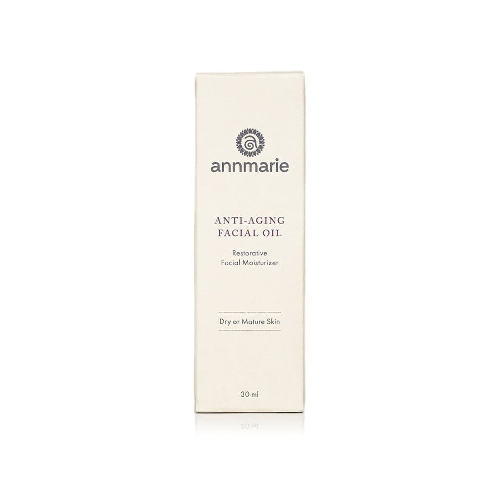 Annmarie's anti-aging facial oil for dry or mature skin promises restorative facial moisturizing on its packaging.
