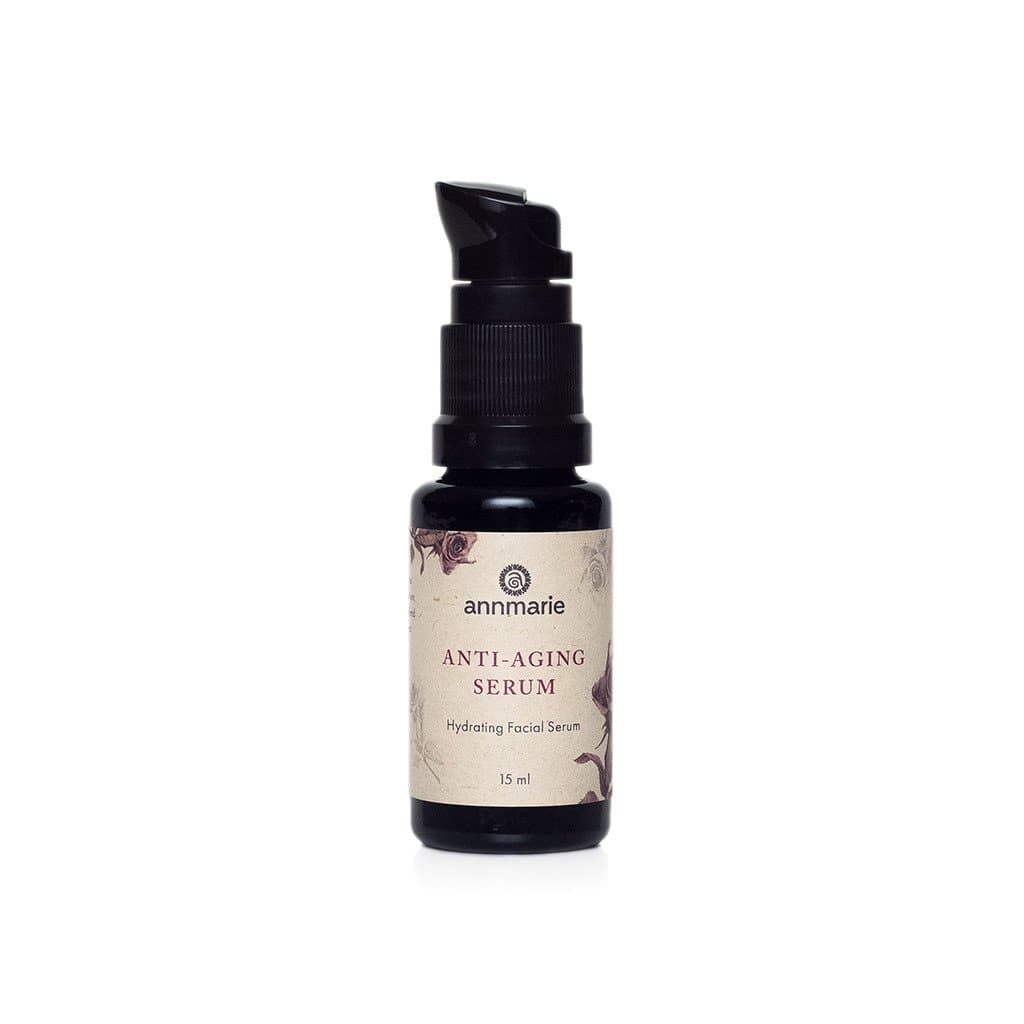 Annmarie Anti-Aging Serum with a pump dispenser promises hydrated facial skin in a 15 ml bottle.
