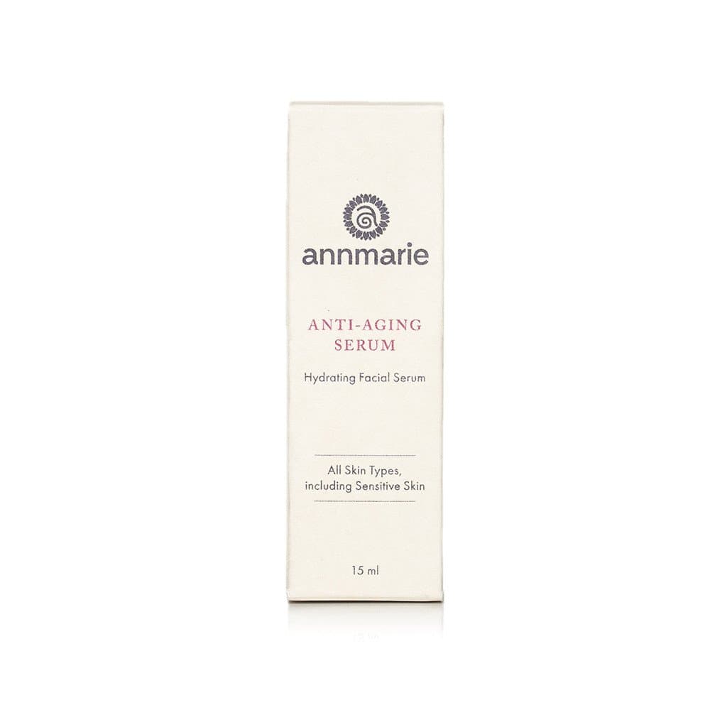 Annmarie anti-aging serum in a white box promises to hydrate all skin types, including sensitive skin.
