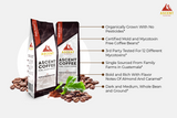 Ascent Coffee displays their dark and medium roast, mold-free, organic whole bean and ground coffee options.
