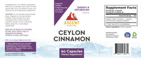 Ascent Nutrition promotes its Ceylon cinnamon dietary supplement, which supports healthy cardiovascular and brain function and provides energy and metabolism benefits, as detailed on the product label.
