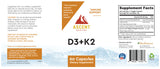 Ascent Nutrition's D3+K2 dietary supplement supports immune and bone health with vitamin D3, vitamin K2, calcium, and BioPerine, as shown on the product's packaging.
