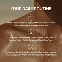Follow a three-step daily routine using the wellness drops for improved energy, clarity, and vitality.

