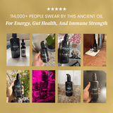 People showcase Meraki black seed oil, touting its benefits for energy, gut health, and immune strength.

