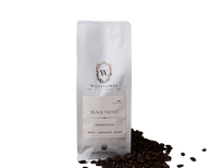 Wildflower Coffee Company presents its Black Velvet espresso blend, featuring dark roasted, organic beans.

