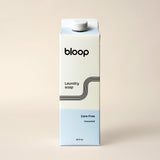 Bloop brand sells its unscented, care-free laundry soap in a 32-ounce, carton-like container.
