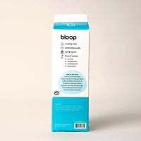 Bloop laundry detergent advertises its cruelty-free, eco-friendly, and toxin-free formula on its packaging.
