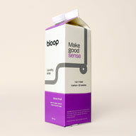 Shows a carton of bloop laundry soap, with a stone fruit scent of apricot, peach, plum, and brown sugar.
