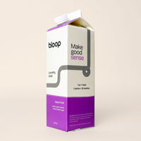 A carton of Bloop "Stone Fruit" laundry soap promises a fresh scent of apricot, peach, plum, and brown sugar.
