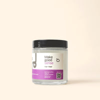 Bloop offers "Make Good Sense" natural cleaning solution in a clear glass jar with a black lid.
