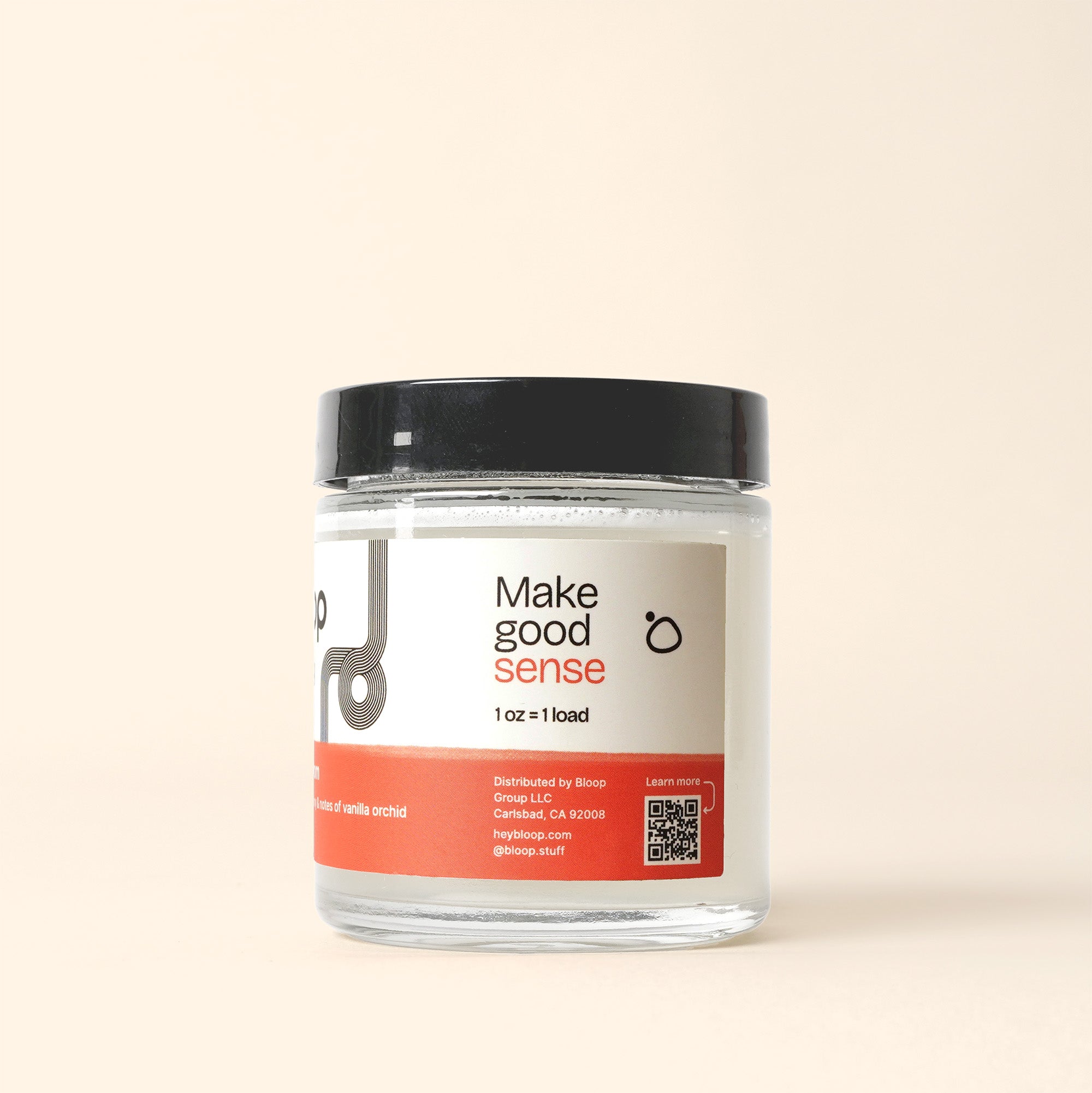 Bloop offers "Make good sense" laundry detergent in a 1 oz jar with vanilla orchid notes.

