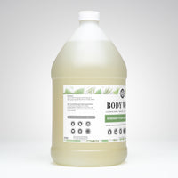 Rustic Strength displays its rosemary and mint essential oil body wash, highlighting its non-toxic, coconut-based, and sensitive skin friendly formula.