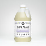 Rustic Strength body wash bottle features lavender and tea tree essential oils for a luxurious, non-toxic, and sensitive skin-approved cleansing experience.
