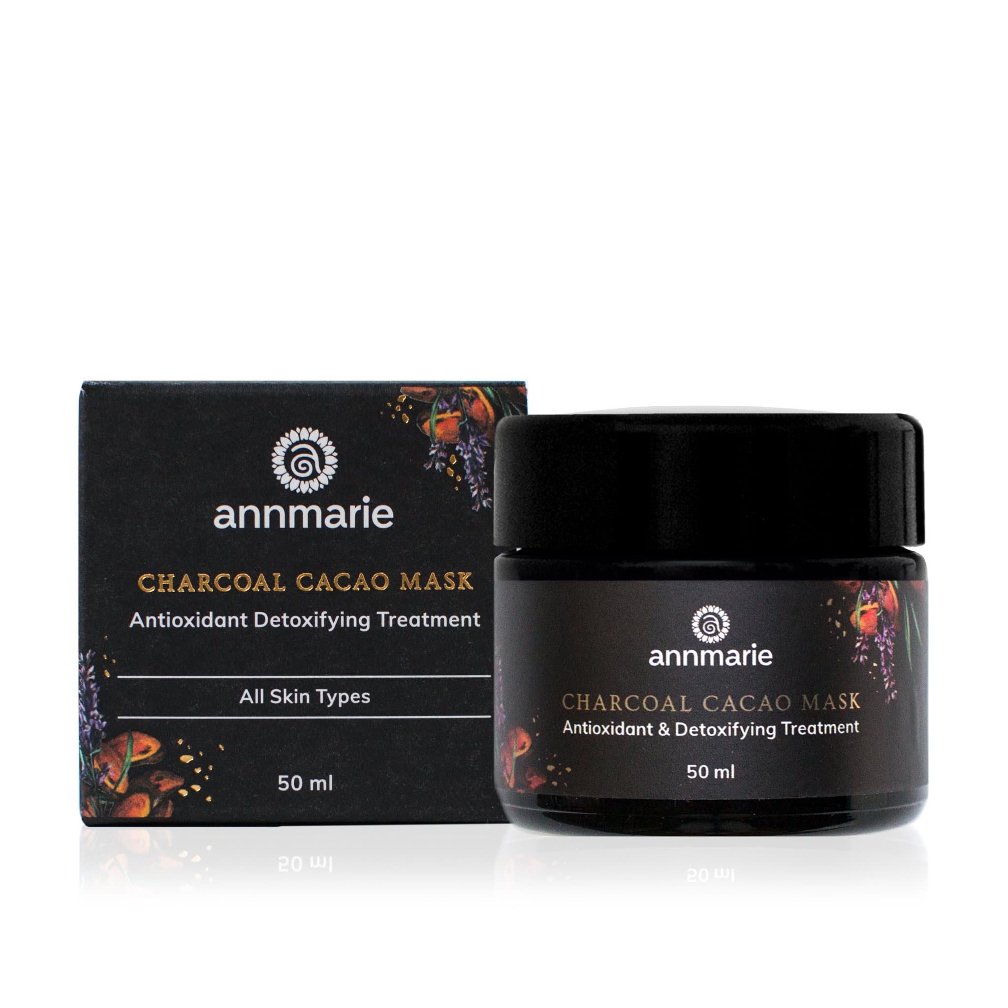 Annmarie's charcoal cacao face mask and box promise antioxidant detoxification for all skin types.
