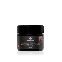 Annmarie's Charcoal Cacao Mask, an antioxidant and detoxifying treatment, presents in a 50ml jar against a stark white background.
