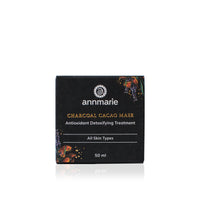 Annmarie's Charcoal Cacao Mask box showcases its antioxidant detoxifying treatment for all skin types.
