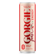 A chilled can of Jordyn Jones' Gorgie Cherry Lime energy drink features zero sugar and green tea caffeine.
