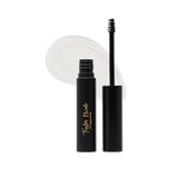 Taylor Made Organics brow gel sits beside a swatch of clear gel, showcasing its application and holding power.
