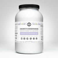 Rustic Strength markets a large jar of coconut conditioner with lavender and tea tree essential oils for normal to dry hair.