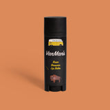 VanMan's Bison Beeswax Lip Balm features a yellow VW van and bison illustration on its black tube.

