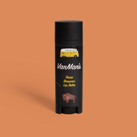 VanMan's Bison Beeswax Lip Balm features a yellow VW van and bison illustration on its black tube.
