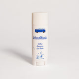 Van Man's tallow beeswax lip balm features a blue vintage van and cow illustration.

