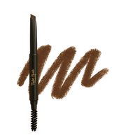 Taylor Made Organics brow pencil displays next to a dark brown eyebrow swatch.
