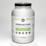 Rustic Strength presents its large jar of Epsom salt soak, infused with bergamot and grapefruit essential oils, promising natural skin moisturization and relief.
