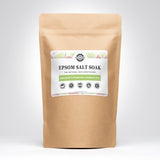 View package of Rustic Strength Epsom Salt Soak with bergamot and grapefruit essential oils for natural skin moisturizing.