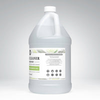 A gallon jug showcases plant-based cleaner concentrate with cypress essential oils, highlighting its toxin-free ingredients for surfaces and sealed floors.