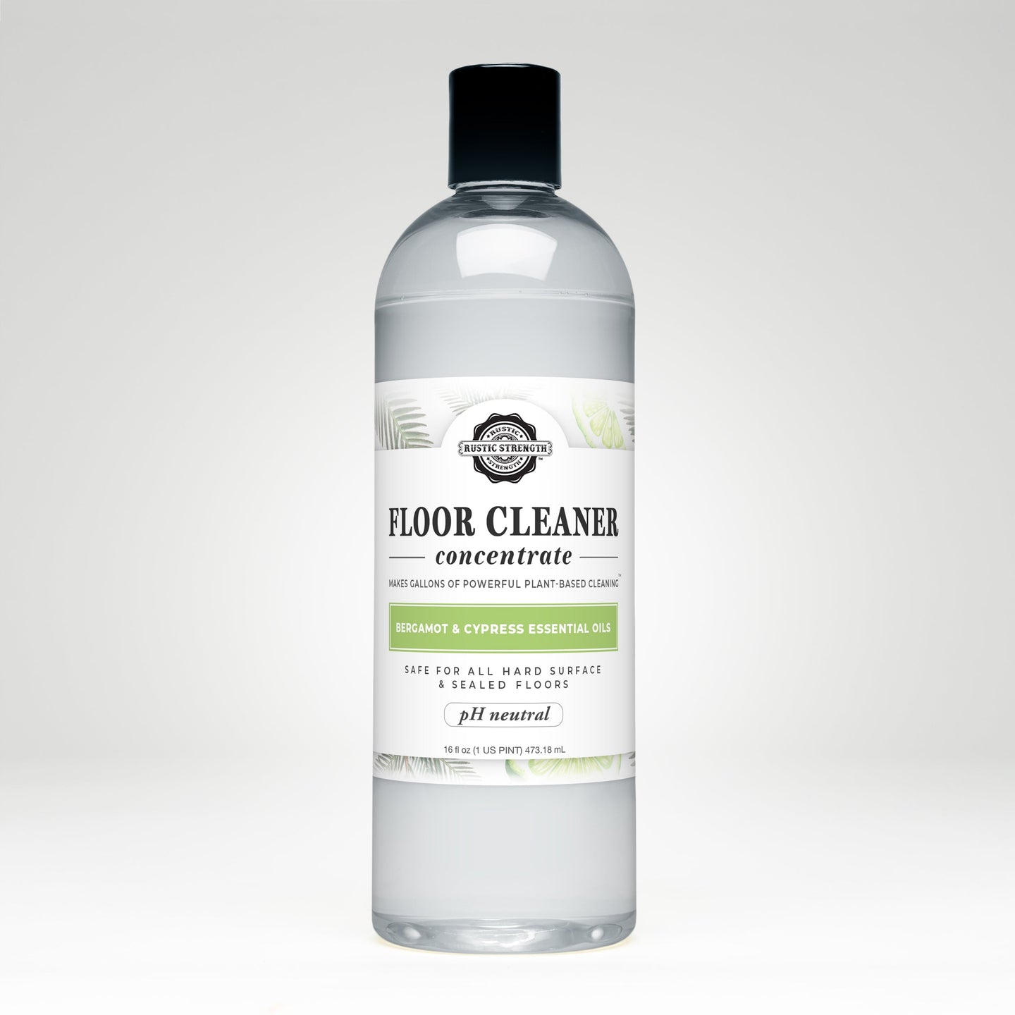 Rustic Strength floor cleaner uses bergamot and cypress essential oils for powerful plant-based cleaning.
