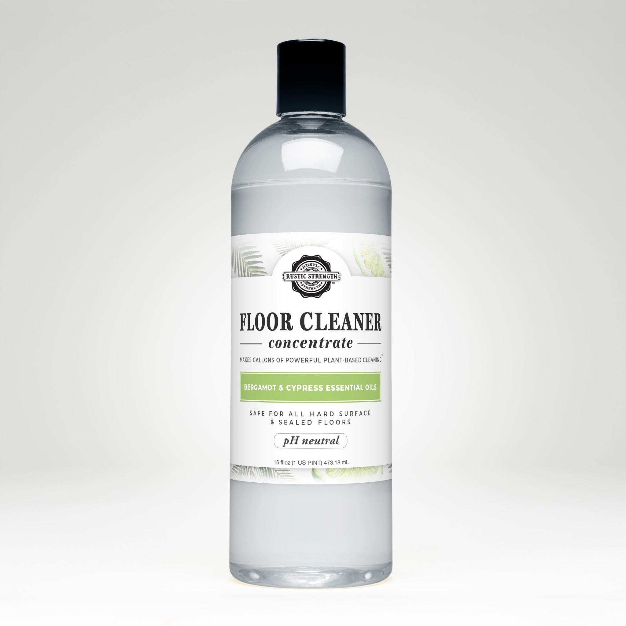 Rustic Strength floor cleaner uses bergamot and cypress essential oils for powerful plant-based cleaning.
