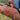 Brown leather gun case with handle held by a person in a field