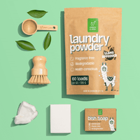 Green Llama presents its eco-friendly laundry powder and dish soap with natural cleaning tools.
