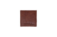 Close-up shows a stitched brown leather wallet with the "Urban Southern" logo embossed on its lower half.
