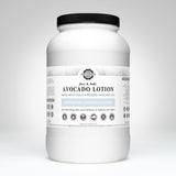 Rustic Strength sells a large jar of face and body avocado lotion made with cold-pressed avocado oil, highlighting its unscented and hypoallergenic qualities for sensitive skin.
