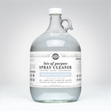 Rustic Strength's lots of purpose spray cleaner in a one-gallon glass jug promises effective, non-toxic, and hypoallergenic cleaning for various surfaces like glass, stainless steel, and ceramic tile.
