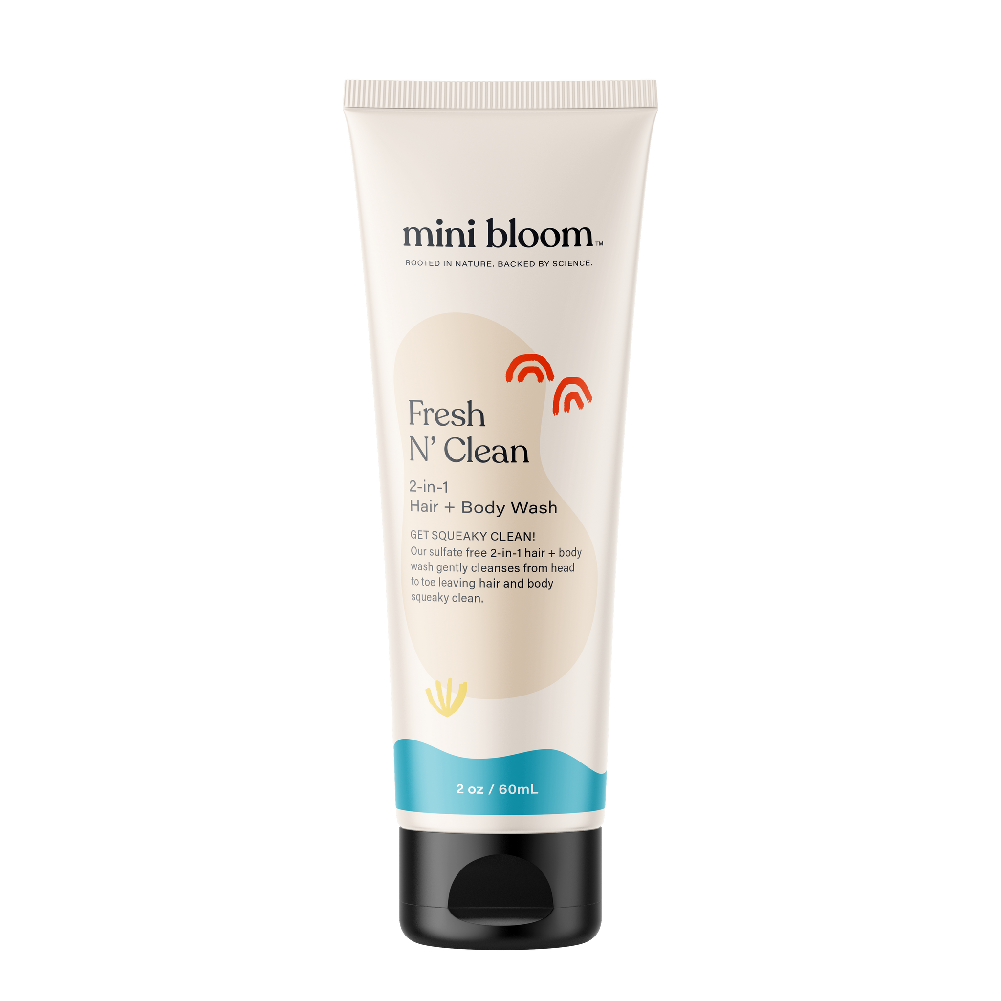 Mini Bloom Fresh N' Clean 2-in-1 hair and body wash promises sulfate-free cleansing for squeaky clean hair and body.