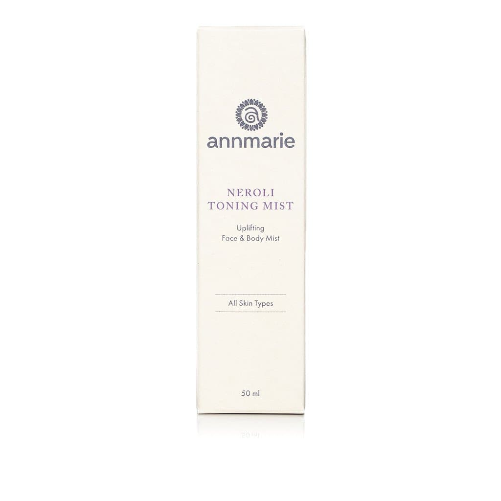 Annmarie Neroli Toning Mist, an uplifting face and body mist for all skin types, stands upright in its packaging.

