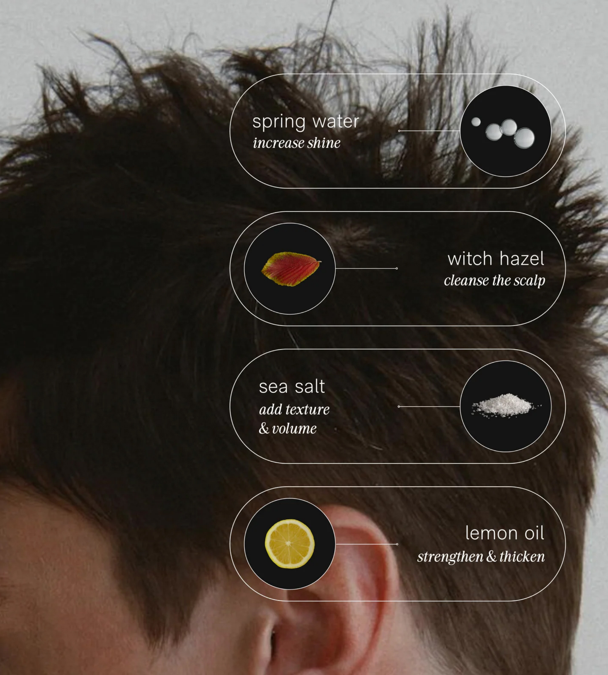 Showcase the ingredients in men's hair products that add shine, cleanse the scalp, add texture, and strengthen hair.
