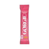 See a pink single-serving packet of Gorgie Watermelon Splash energy drink mix, boasting zero sugar and green tea caffeine.
