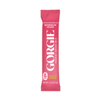 See a pink single-serving packet of Gorgie Watermelon Splash energy drink mix, boasting zero sugar and green tea caffeine.
