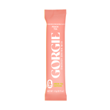 See a single-serving packet of Gorgie Peach Tea energy drink mix promising zero sugar and green tea caffeine.
